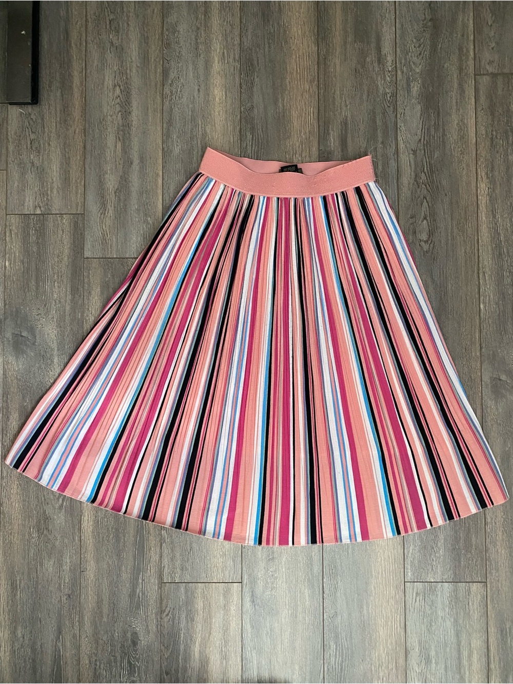 Metro Wear Pink Multi-Striped Pleated A-Line Skirt